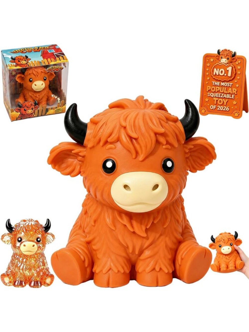2PCS Giant Highland Cow Squishy Fidget Toys - Cute Sensory Stress Relief Squeeze